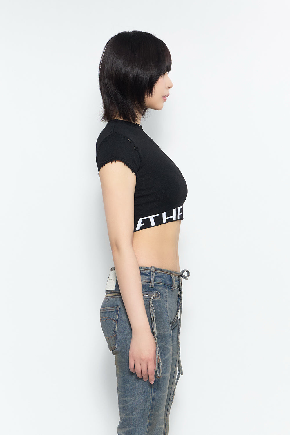 トップス Theredthread S damage tops half logo THEREDTHREAD / ザレッドスレッド】damage tops half logo