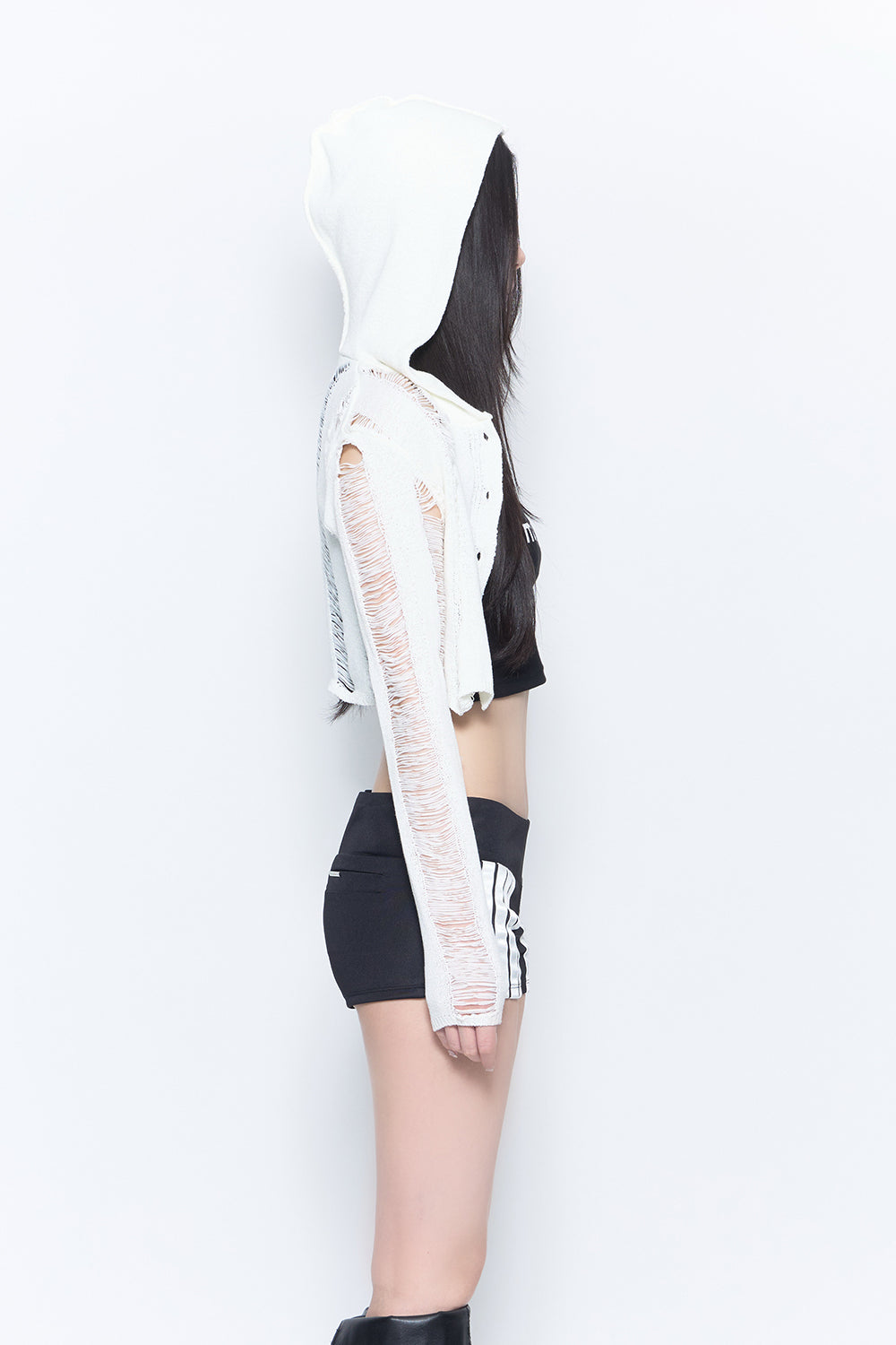 laddering knit hoodie