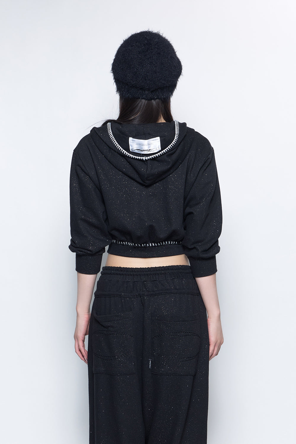 S mid-sleeve hoodie cropped
