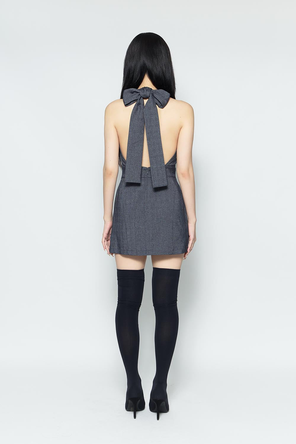 S backless halter dress mini