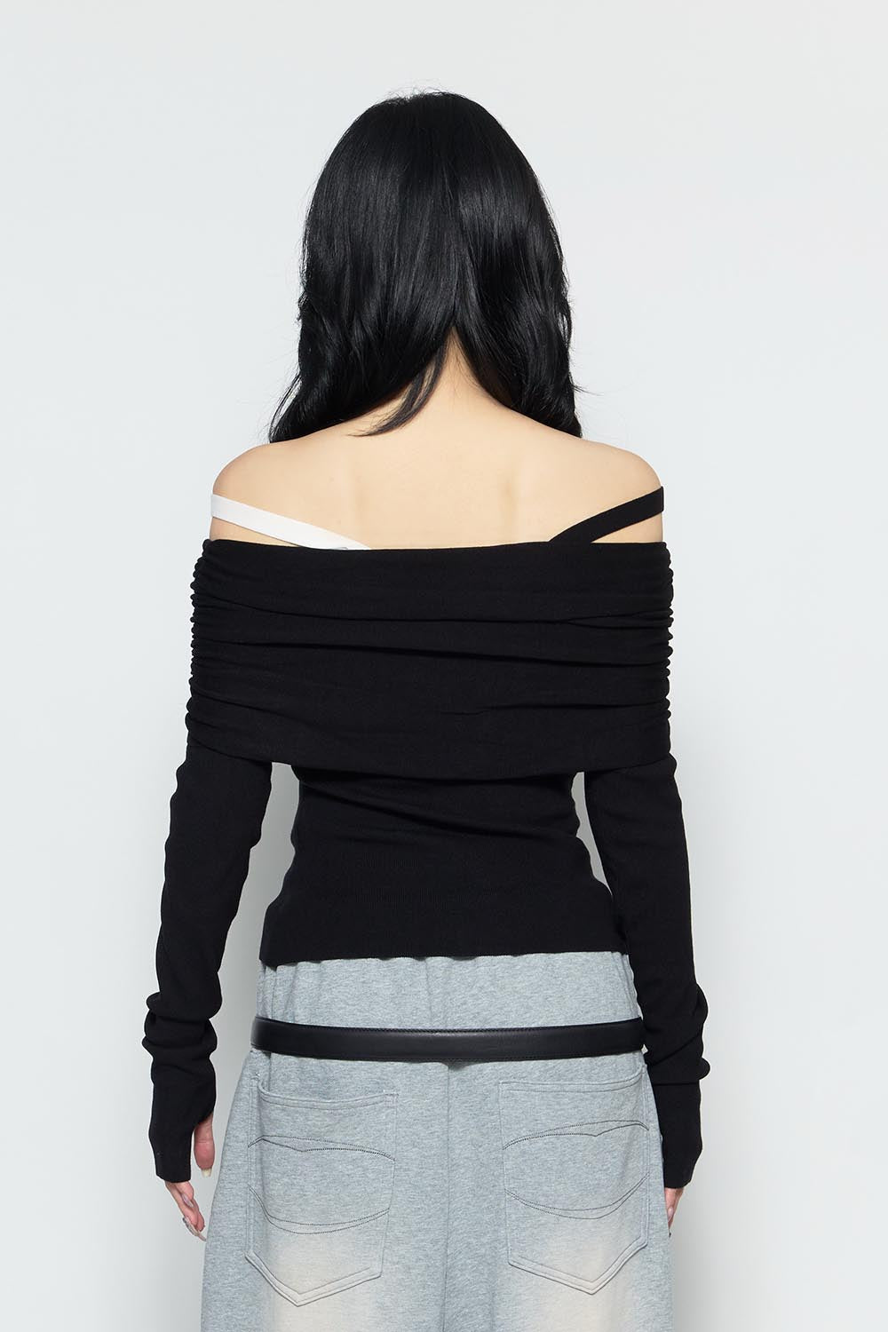 S bicolor shirred knit