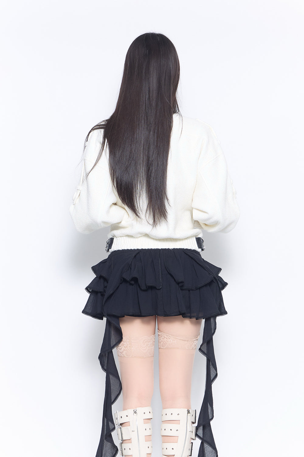 belted lace blouson