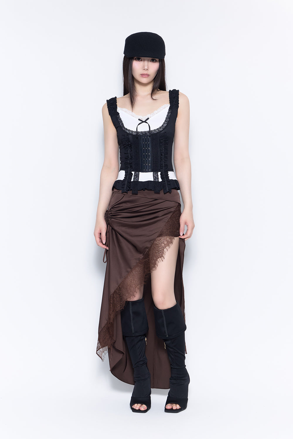 gathered satin skirt