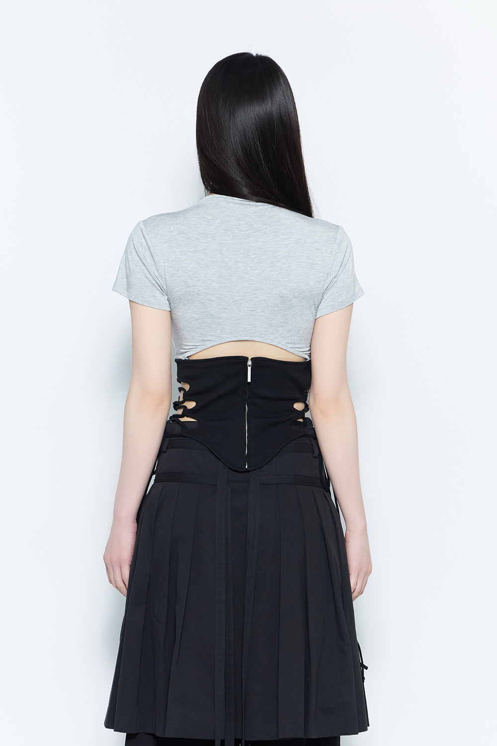 THEREDTHREAD】split hem lace up tops