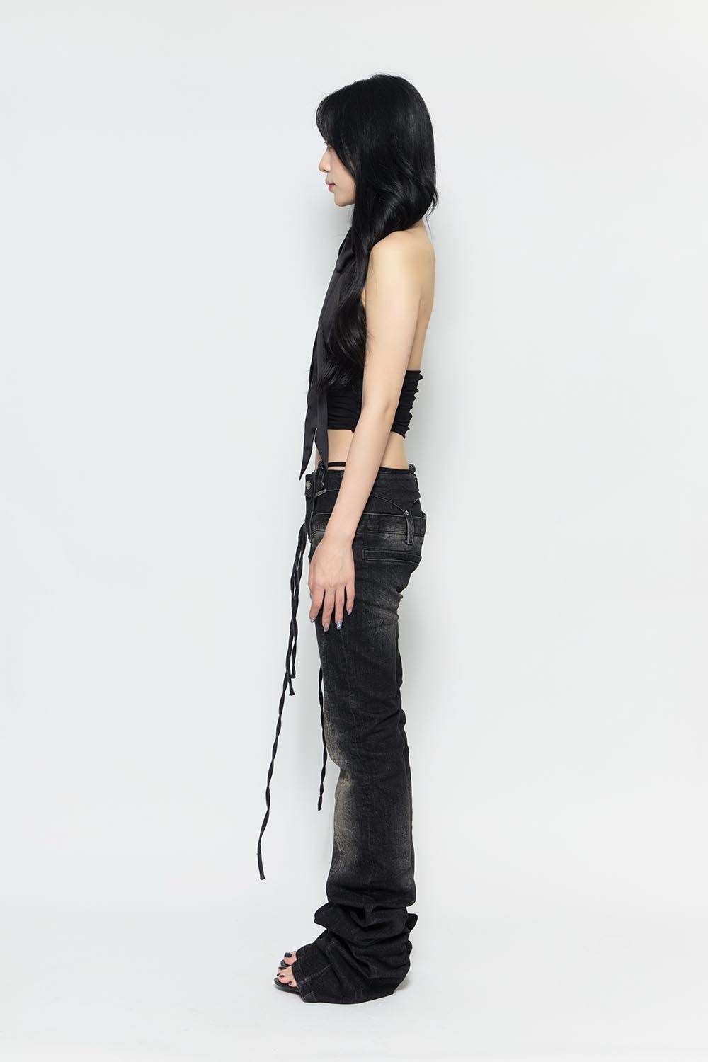 S tethered long denim