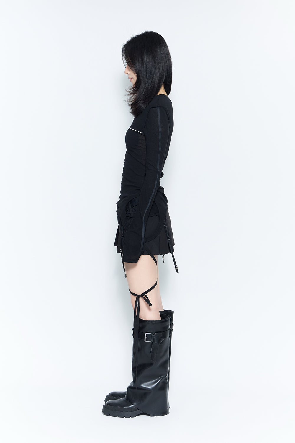 THEREDTHREAD】corded hook pleated skirt