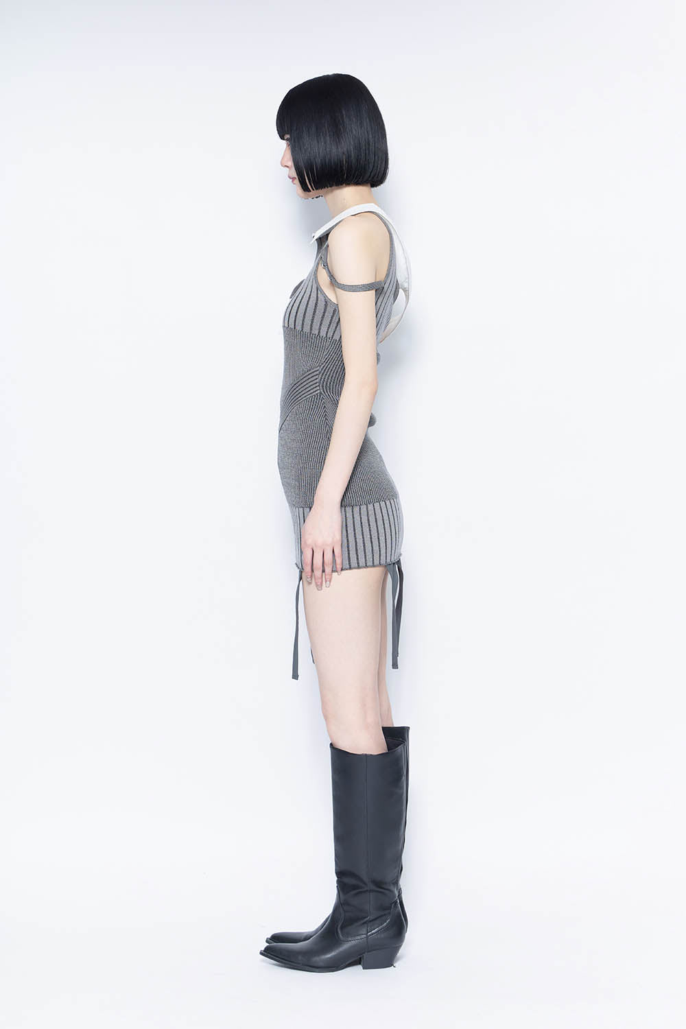 S oneshoulder shirt knit dress グレー THEREDTHREAD / ザレッドスレッド】S oneshoulder shirt knit dress