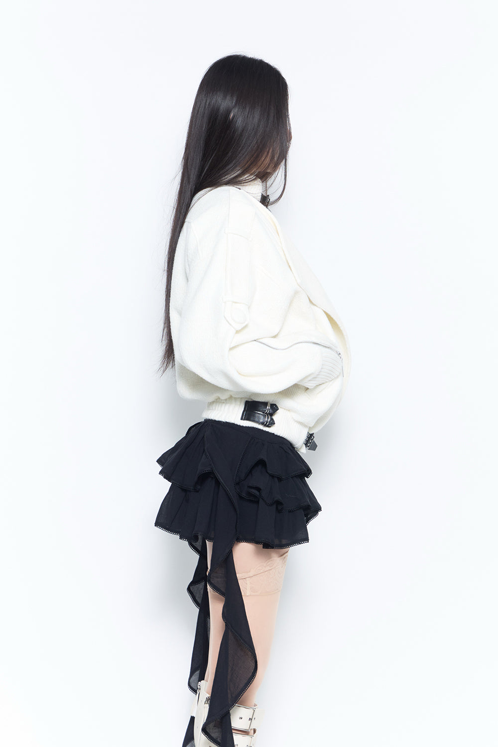 belted lace blouson