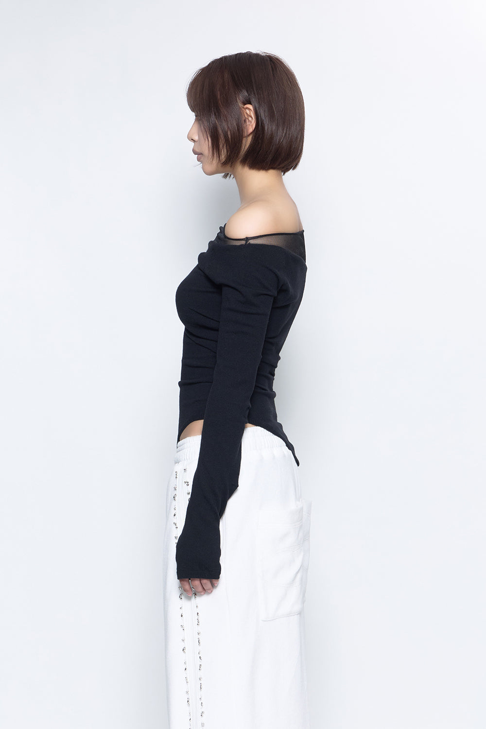 トップス zip asymmetric tops THEREDTHREAD THEREDTHREAD / ザレッドスレッド】S sheer asymmetric tops