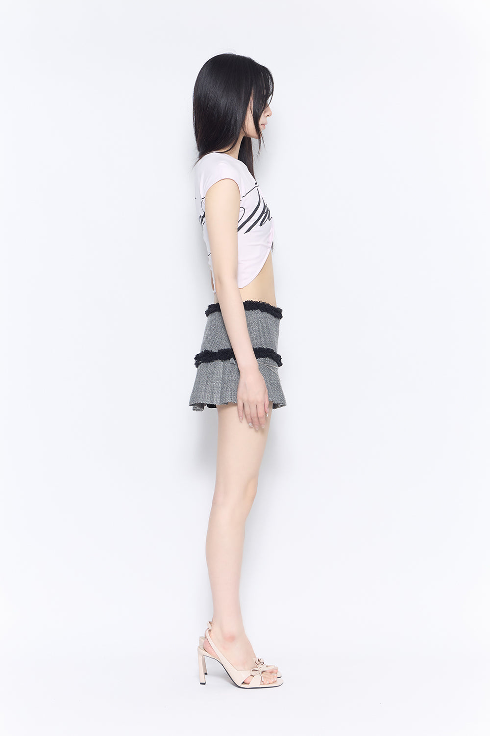 tweed pleated skirt mini