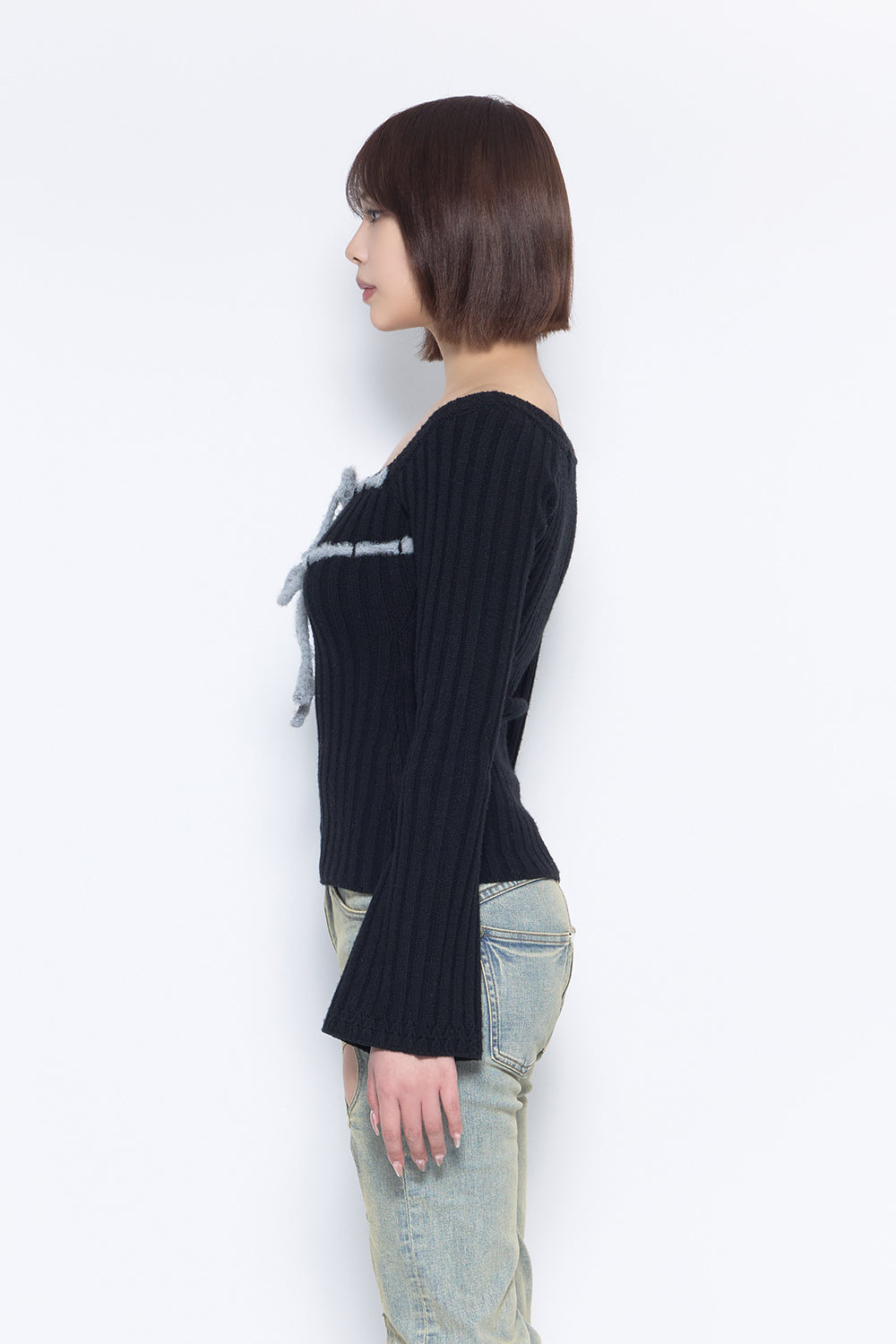 S rib knit tops ribbon