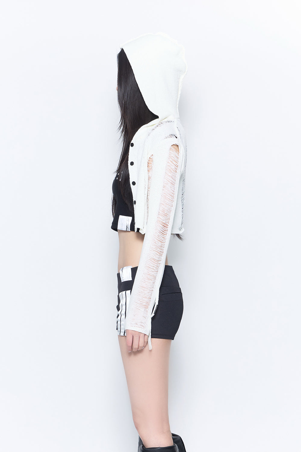 laddering knit hoodie