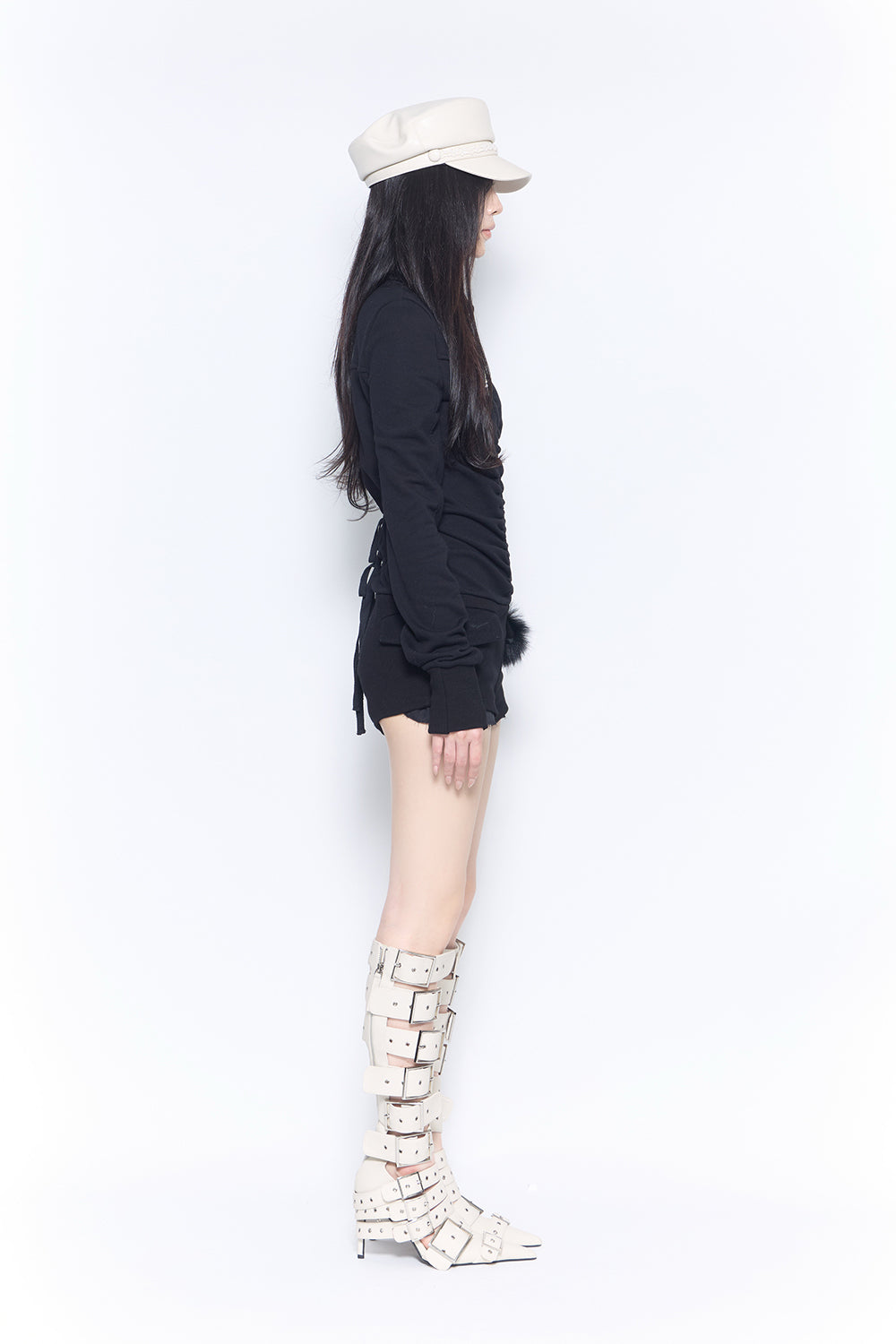 ruched zip romper