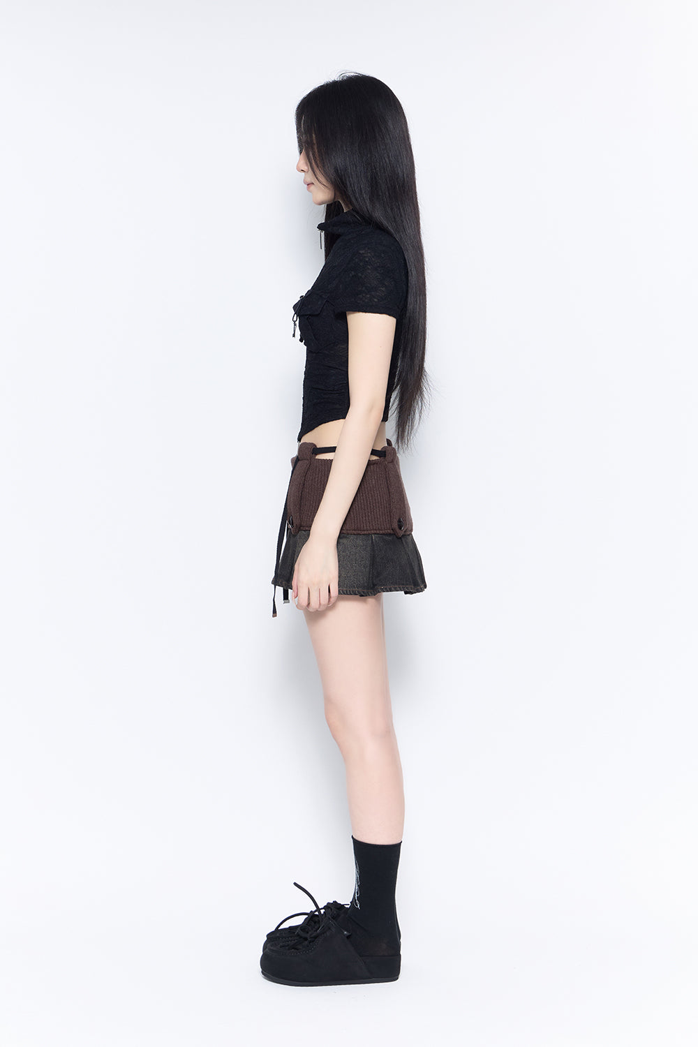 THEREDTHREAD / ザレッドスレッド】TR35005 knit pleated skirt mini