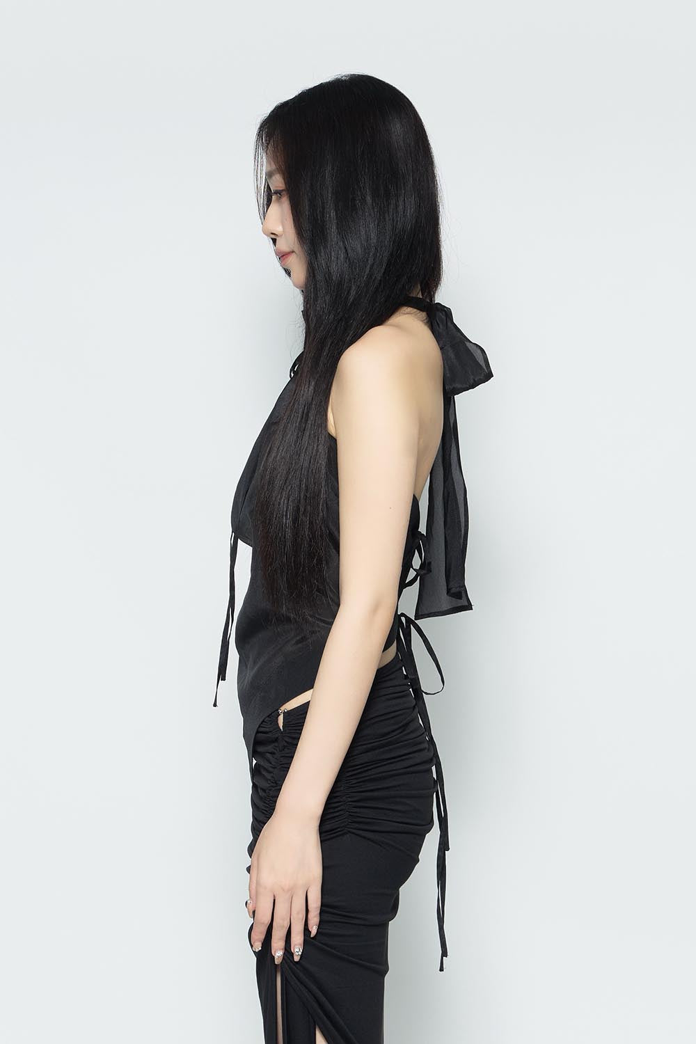 S draped sheer halter tops
