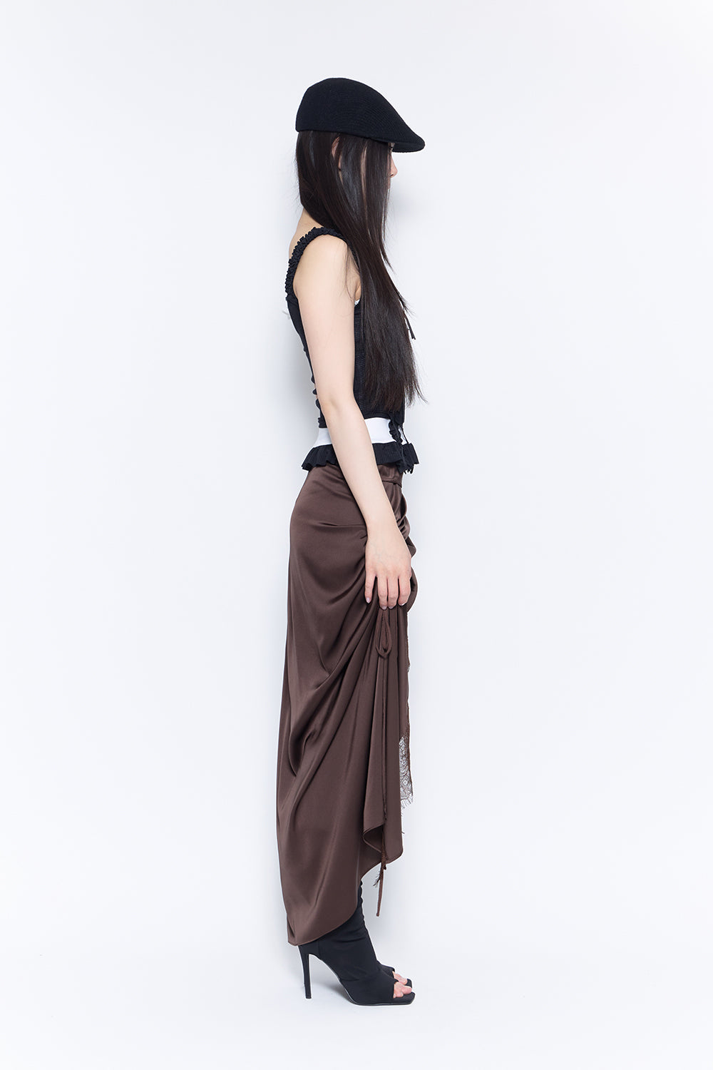 gathered satin skirt