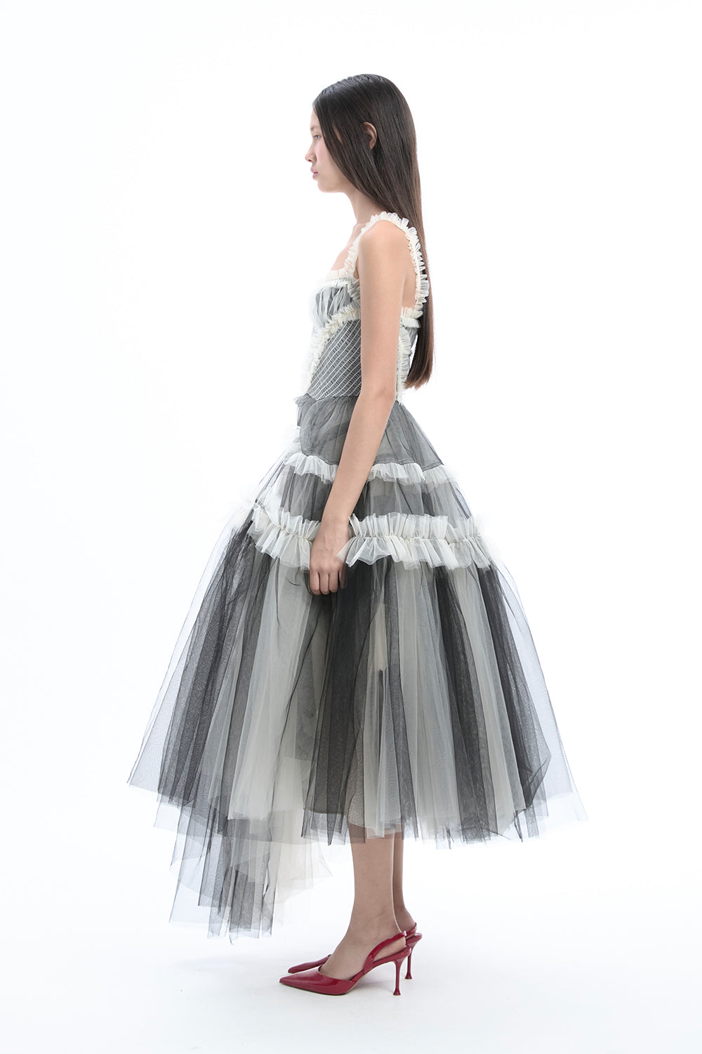 THEREDTHREAD / ザレッドスレッド】V tulle dress long