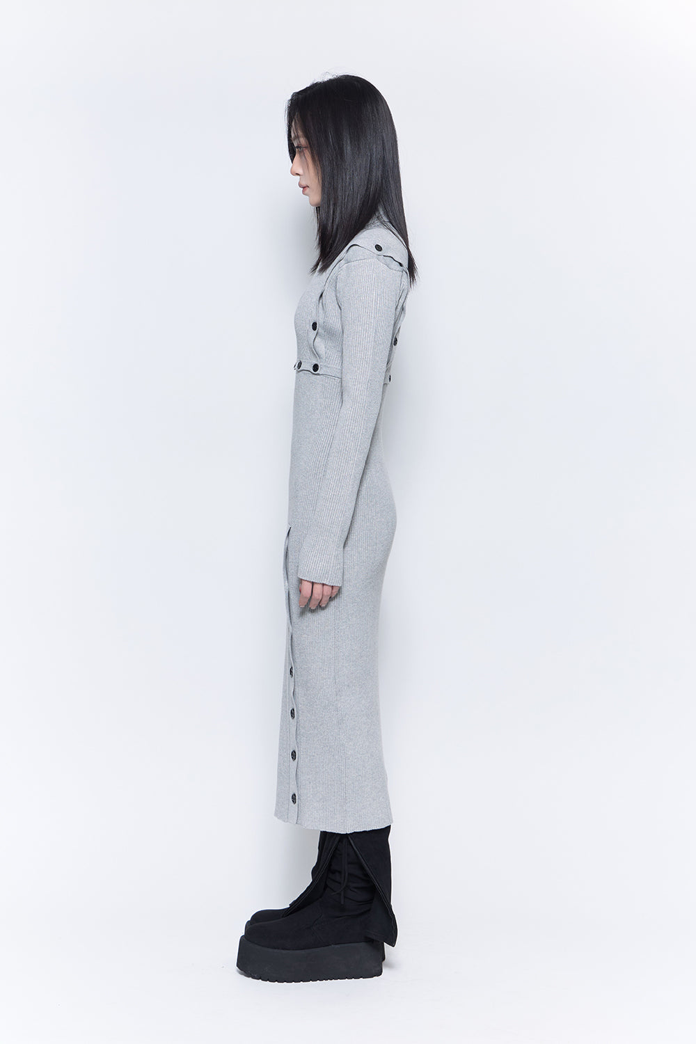 bicolor button open knit