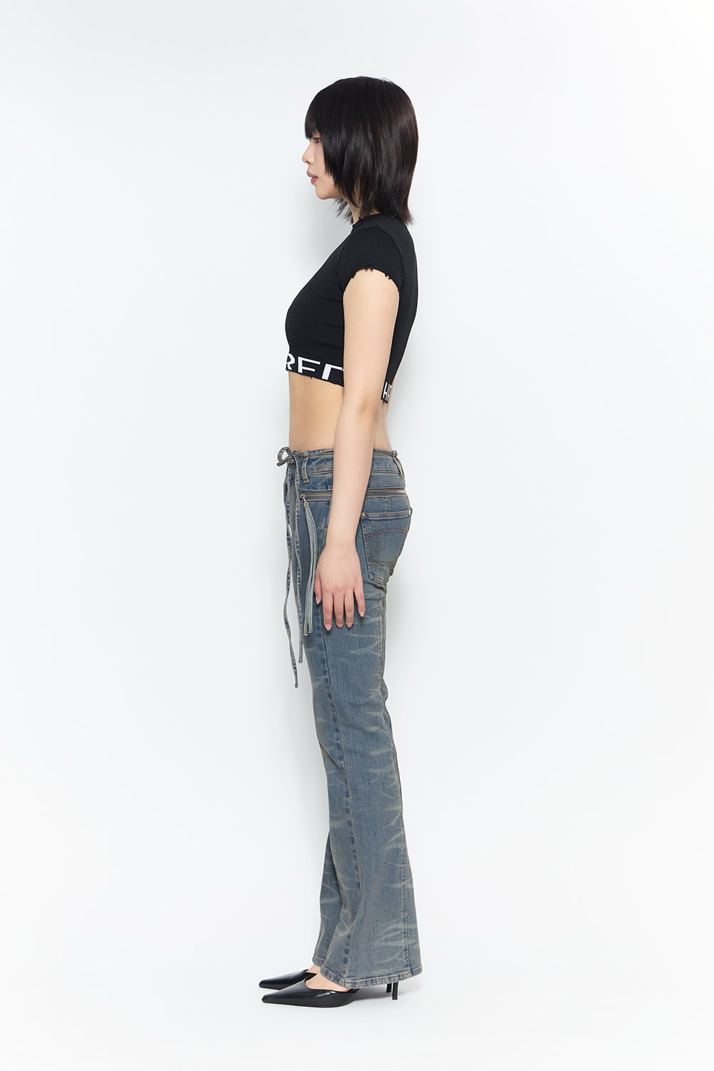 strap flare denim