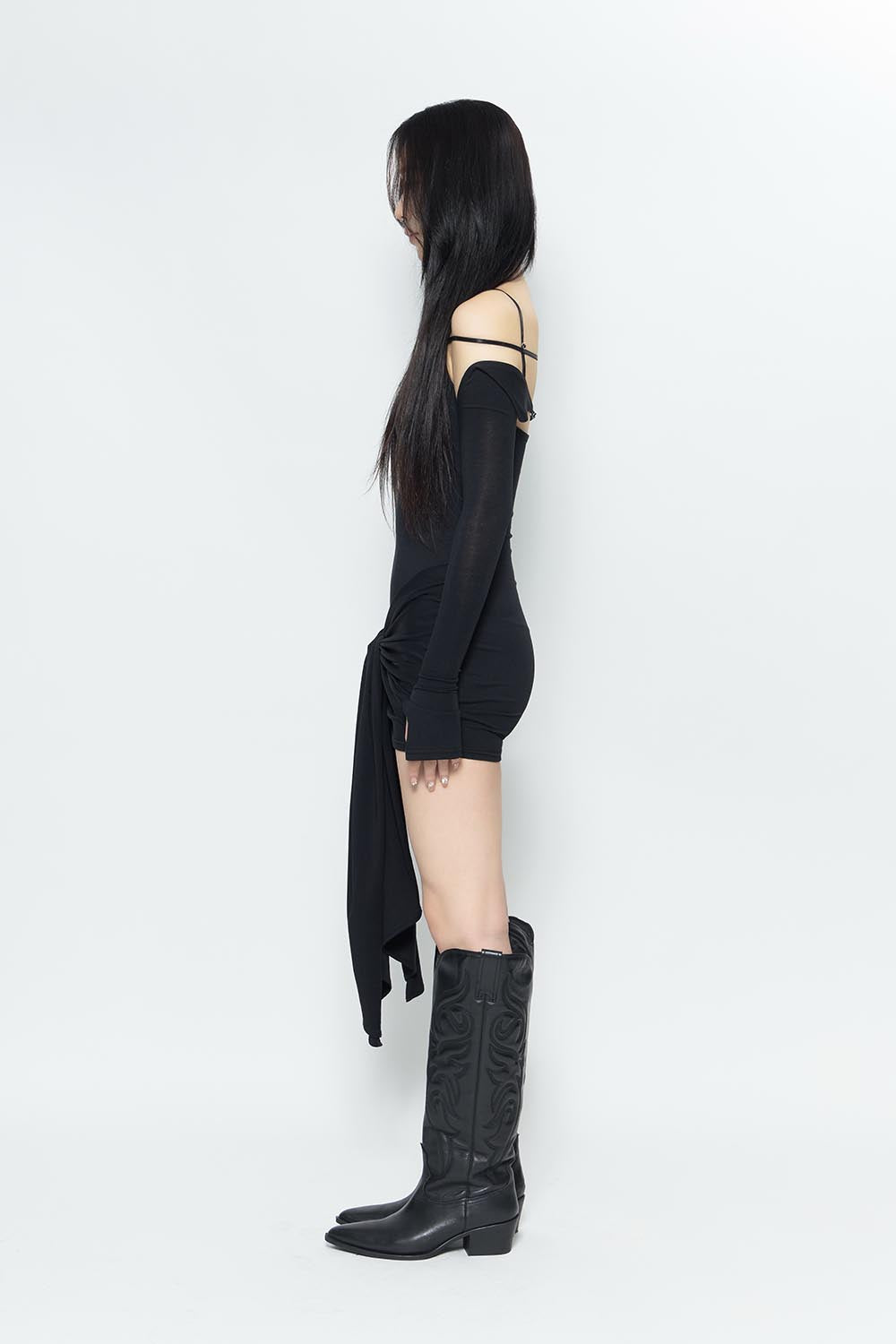 THEREDTHREAD / ザレッドスレッド】S waist drape dress mini