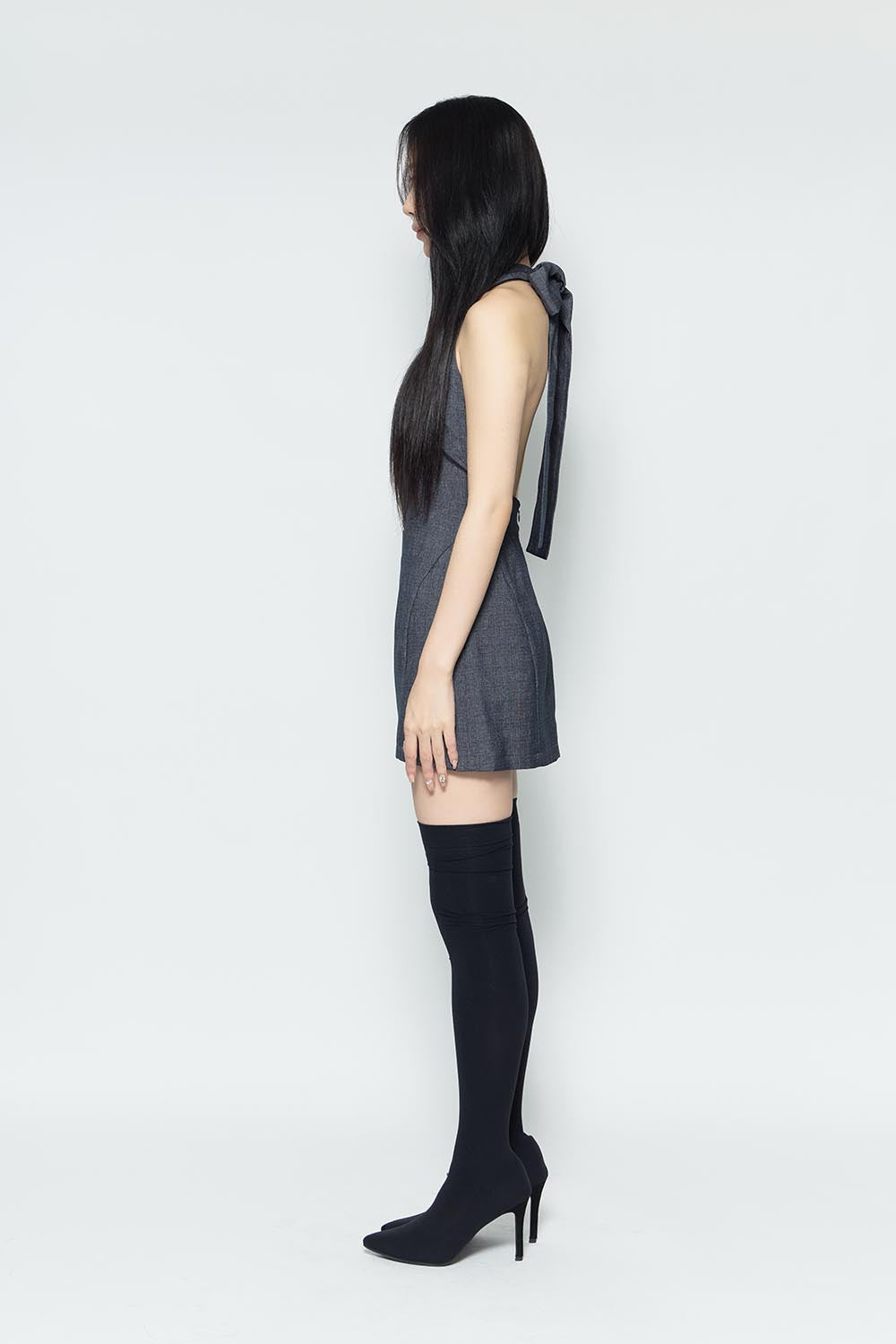 S backless halter dress mini