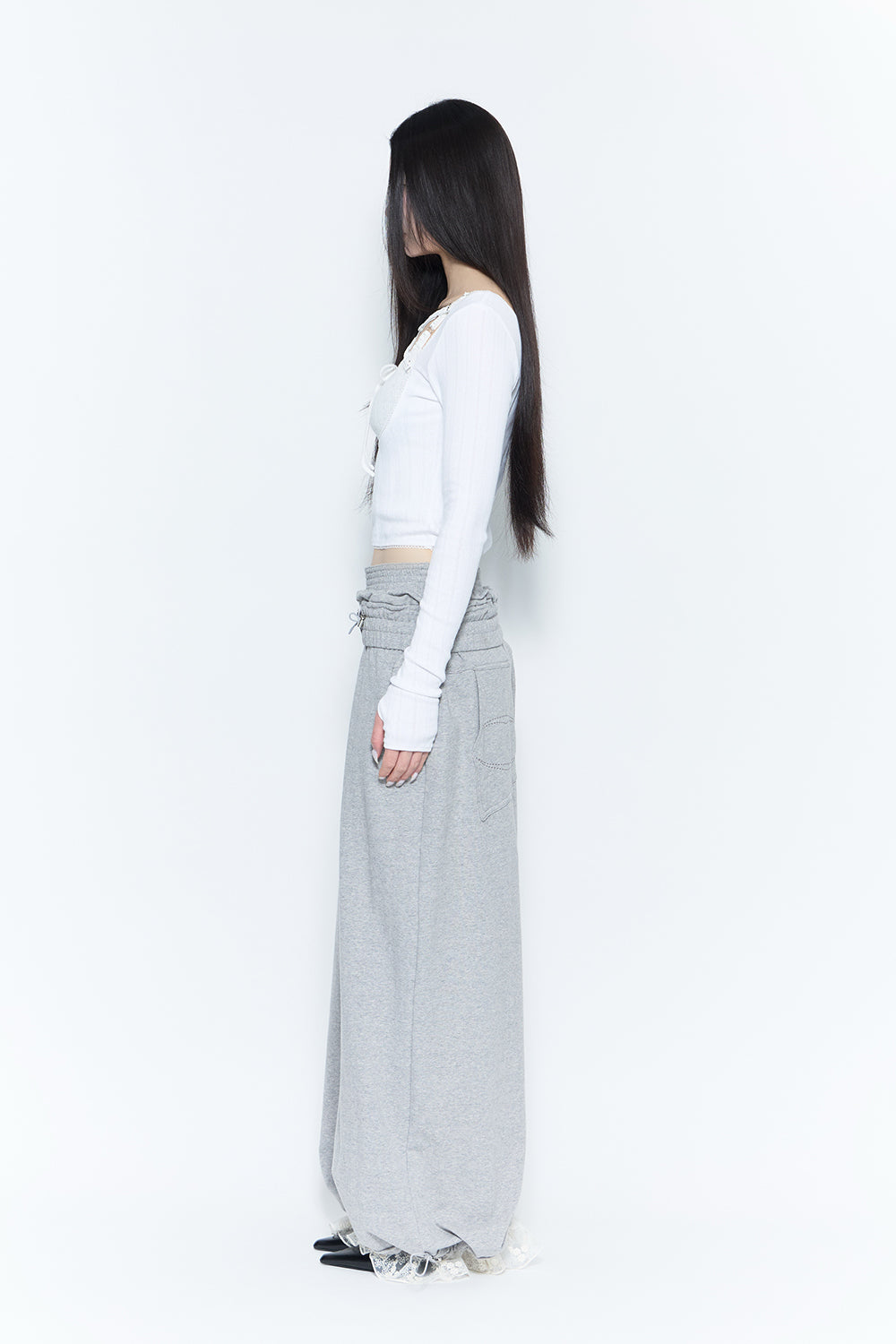 layered sweat pants lace