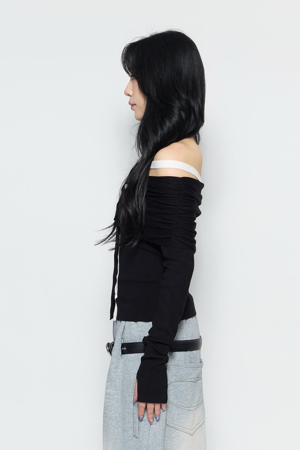 S bicolor shirred knit