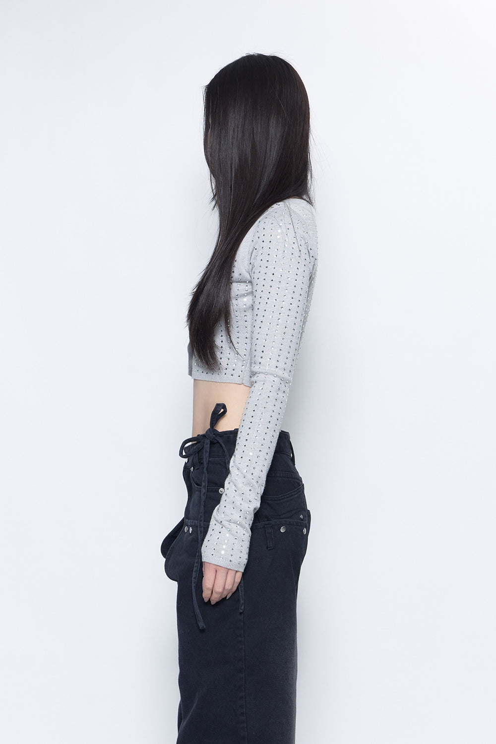 THEREDTHREAD / ザレッドスレッド】S rhinestone cardigan cropped