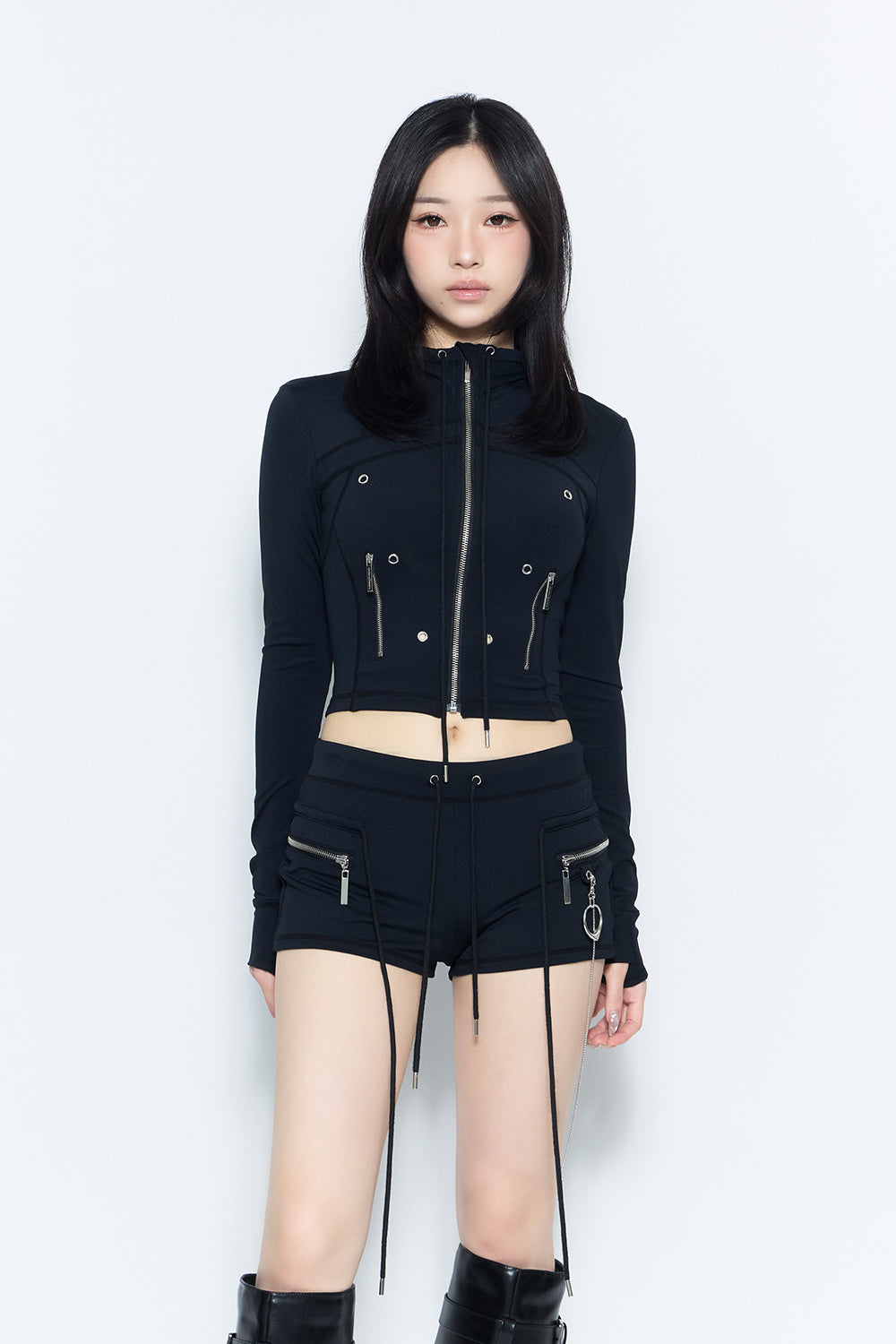 eyelet zip fit hoodie