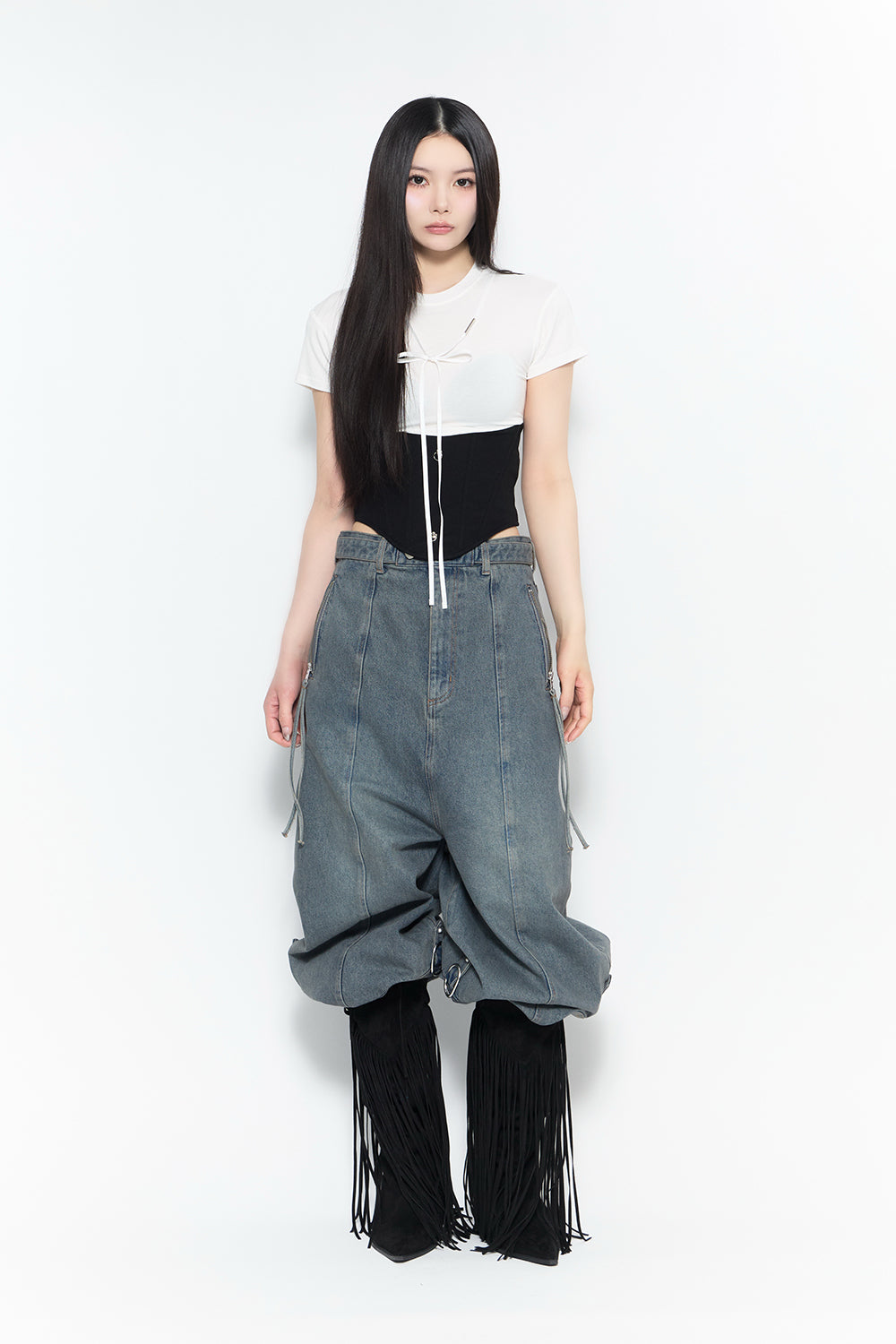 buckle wide denim