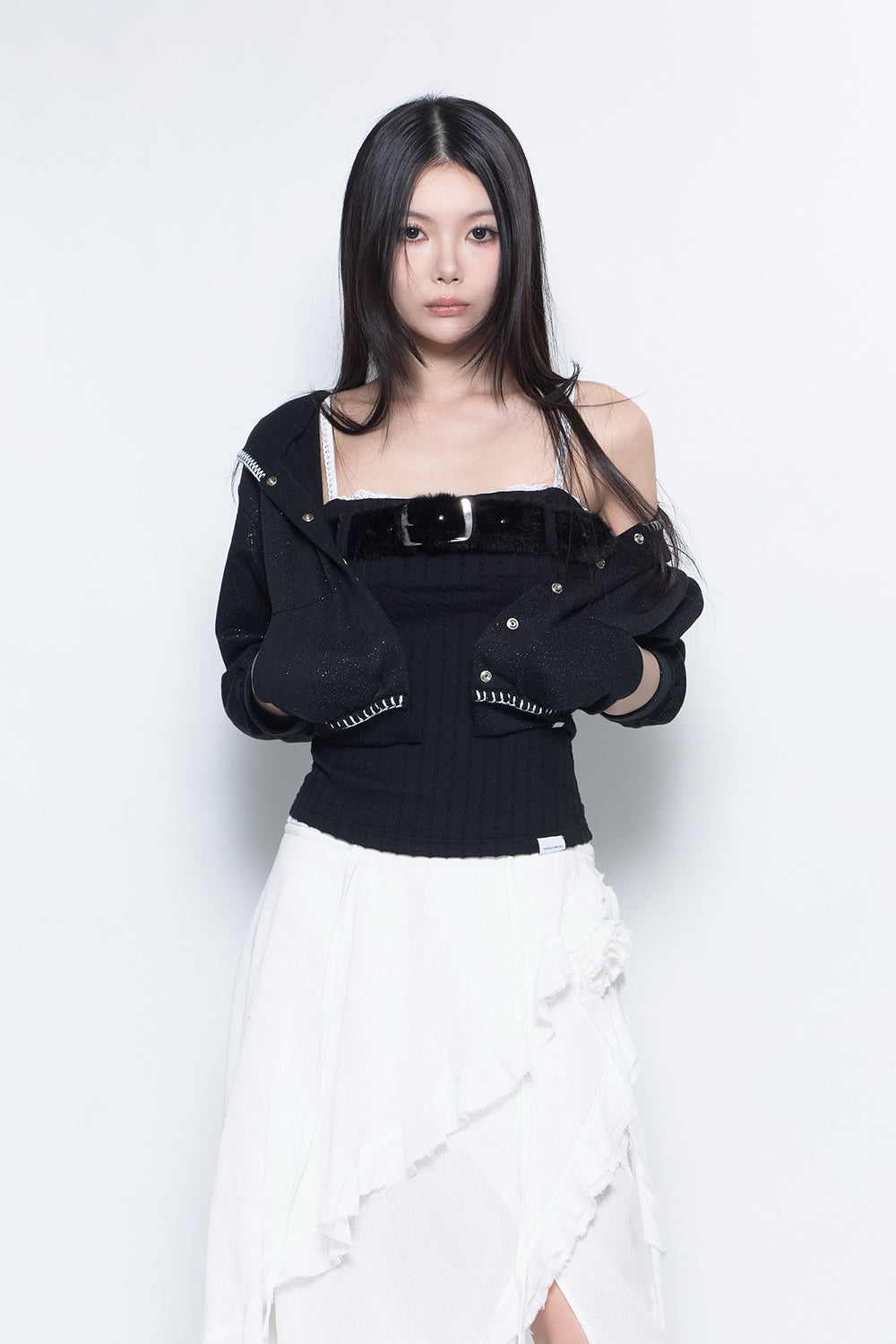 S mid-sleeve hoodie cropped