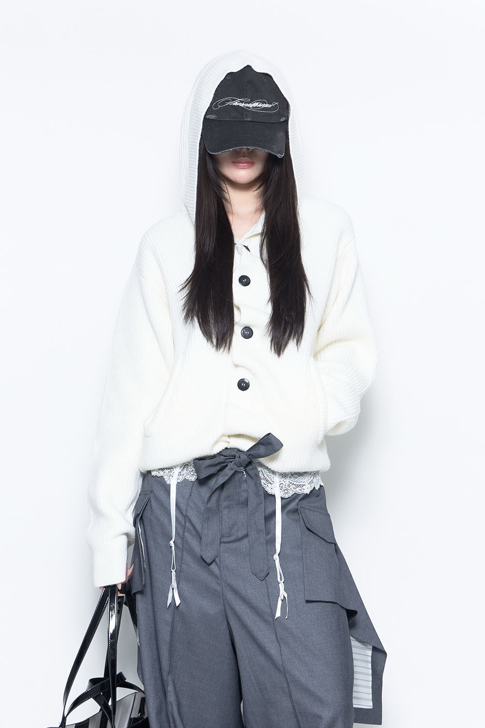 S button knit hoodie
