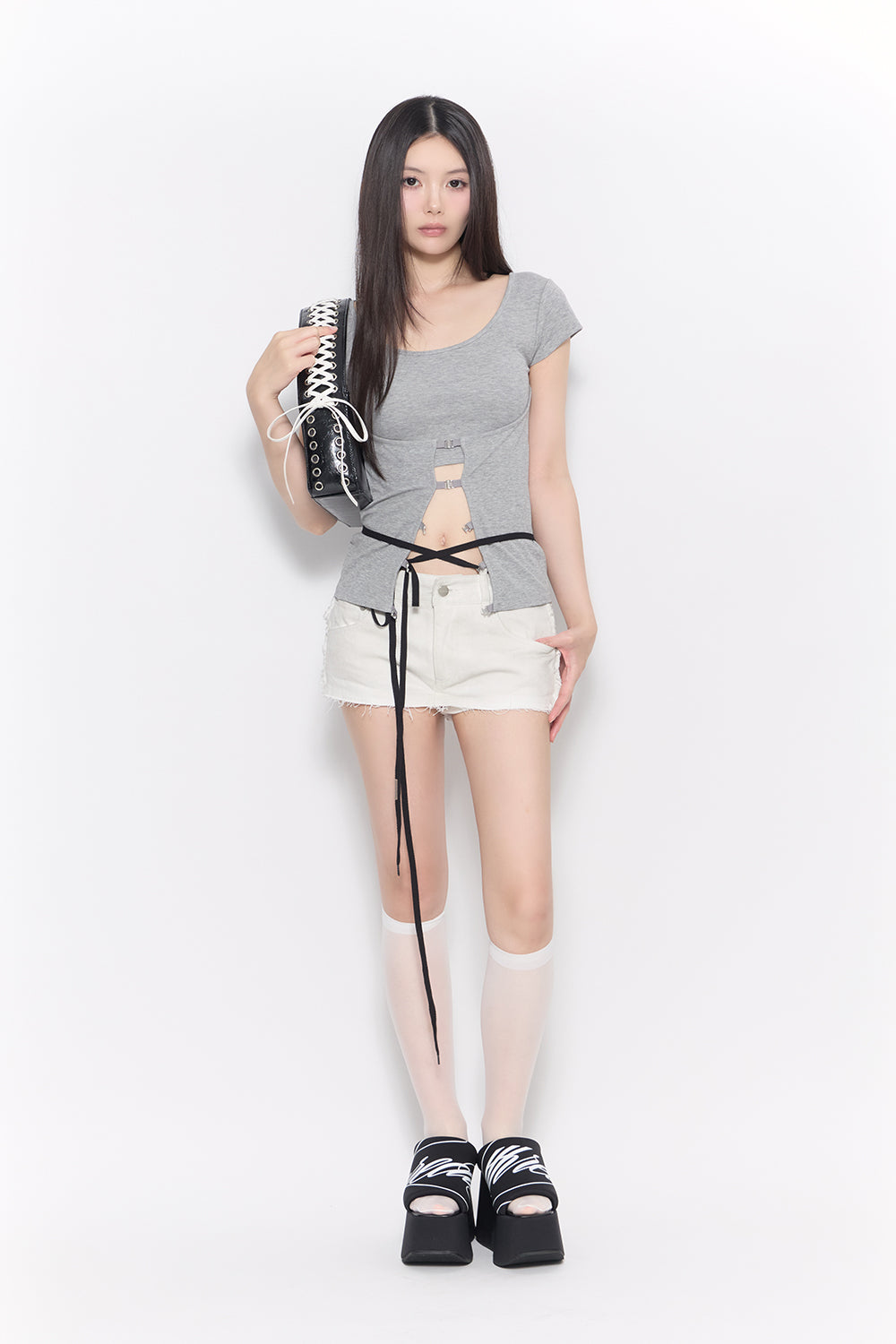 THEREDTHREAD / ザレッドスレッド】corded script skirt mini