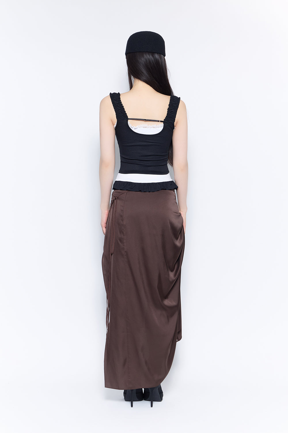 gathered satin skirt