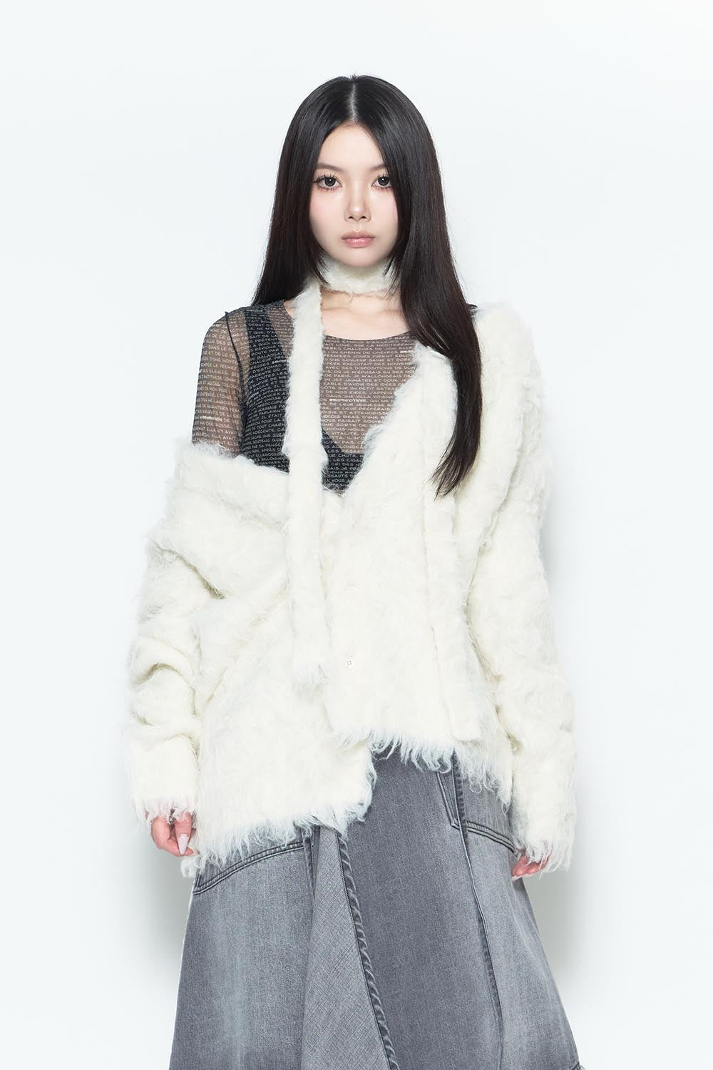 theredthread S fluffy knit tops グレー gray THEREDTHREAD / ザレッドスレッド】S fluffy knit tops