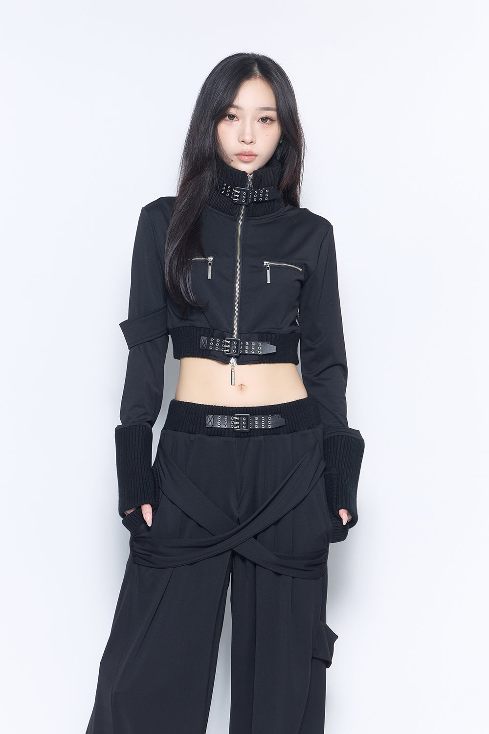 belted zip jacket cropped