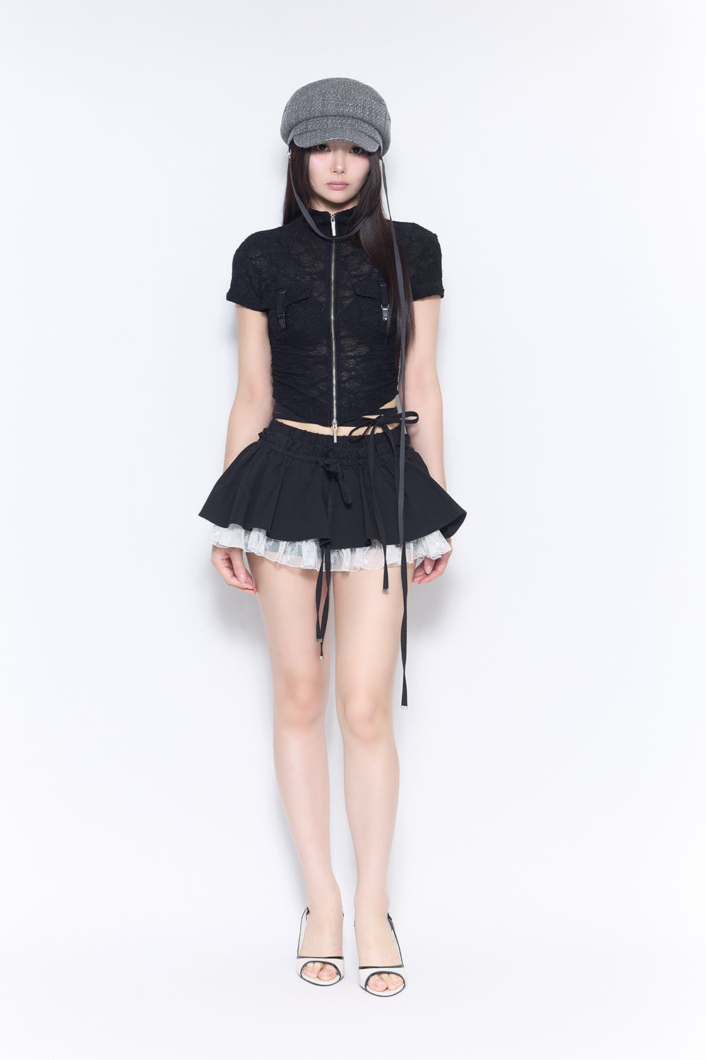 corded frill skirt mini