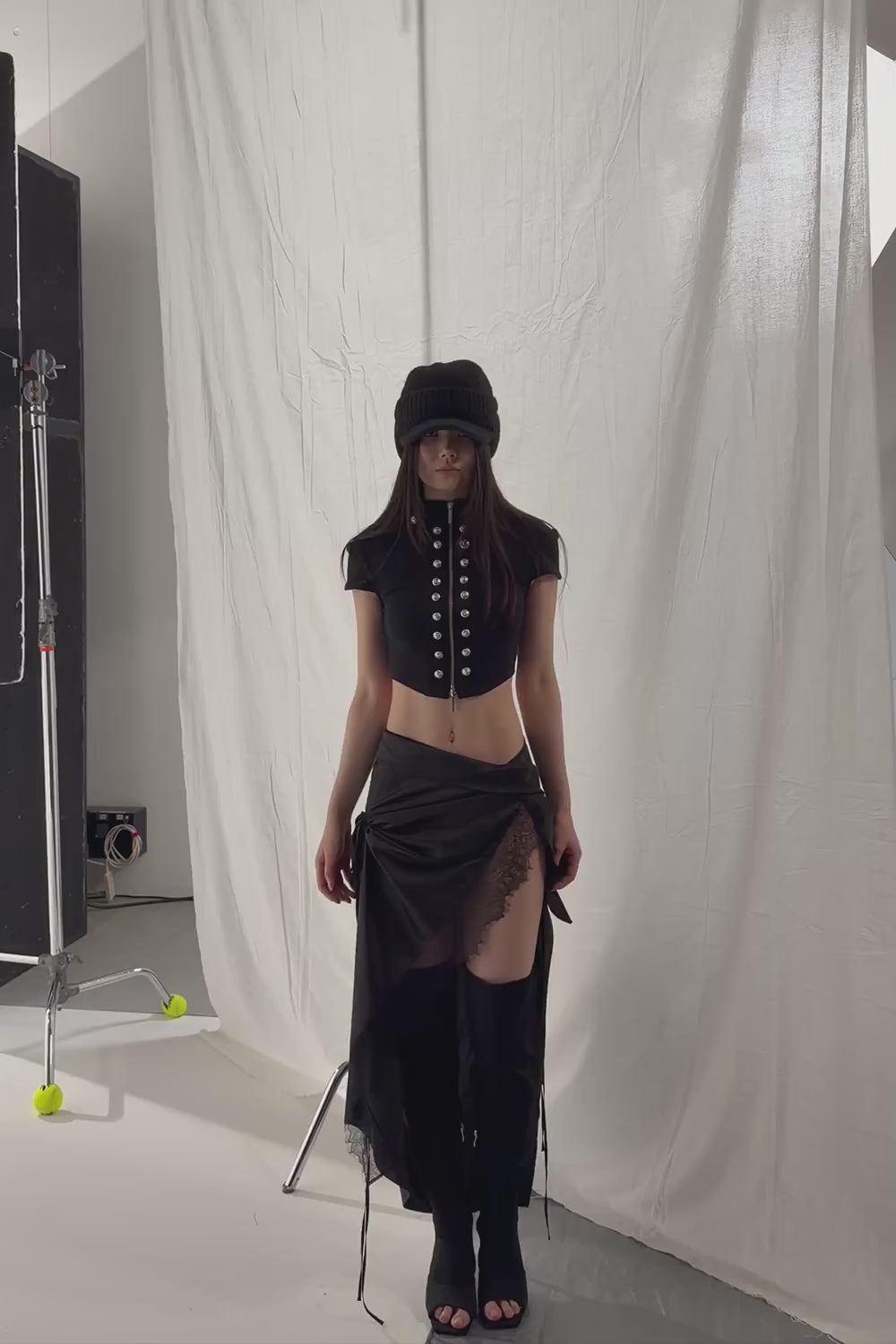 gathered satin skirt