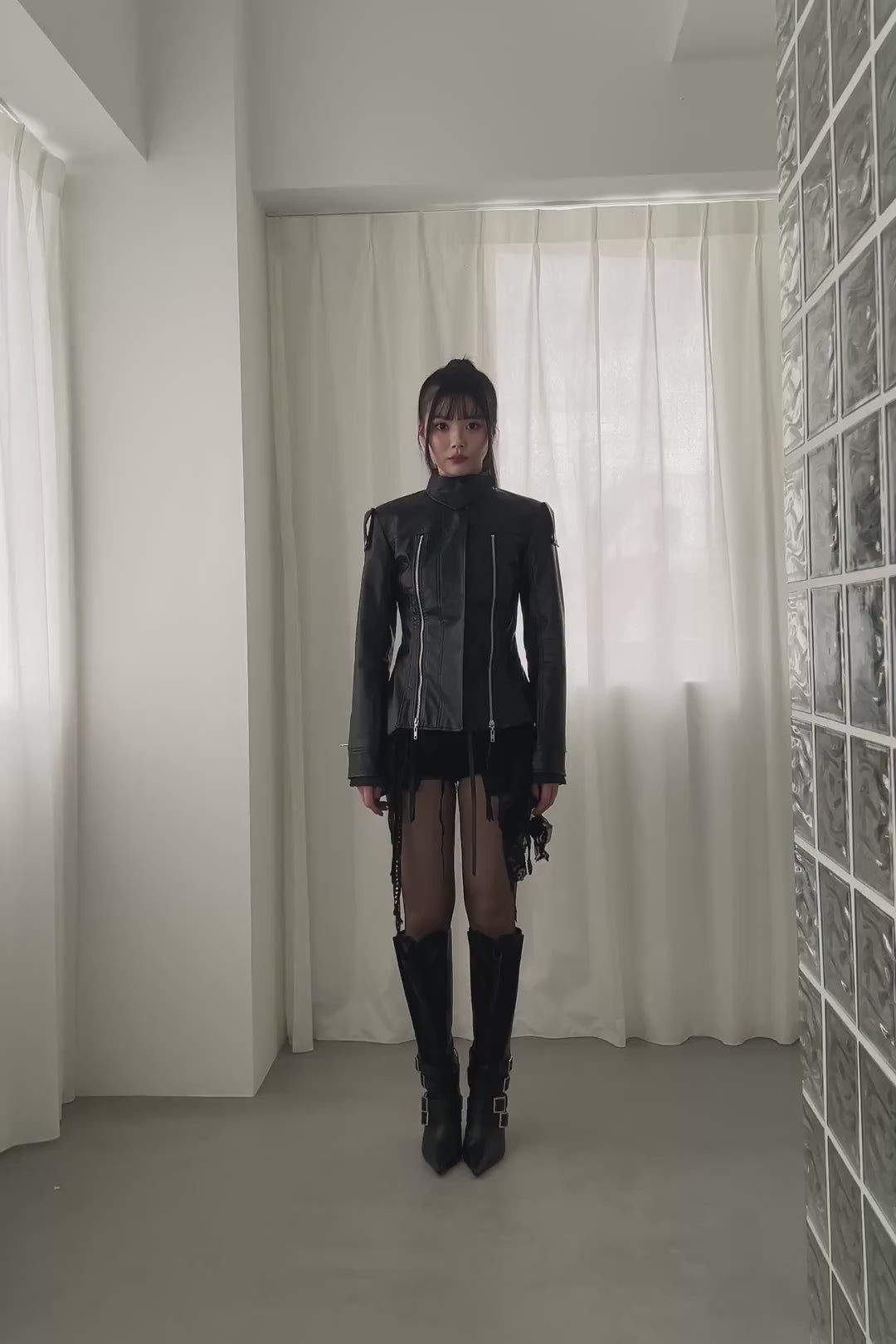 zip panel leather jacket