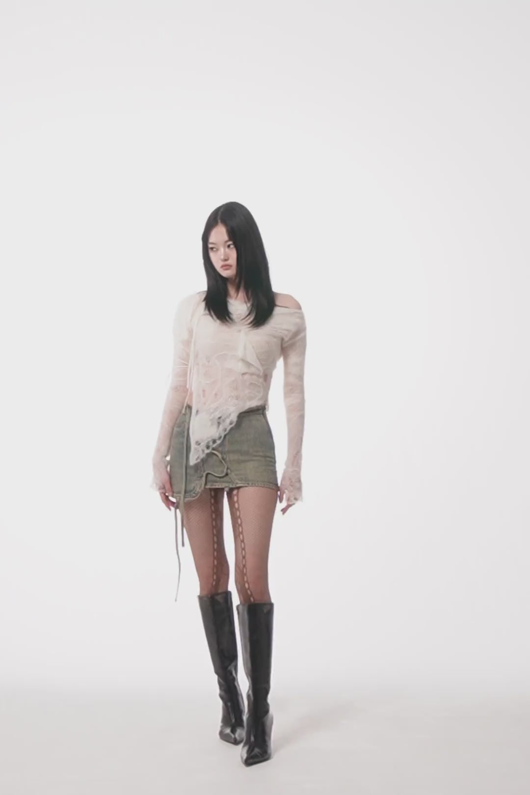 THEREDTHREAD/ザレッドスレッド】S lace up skirt denim