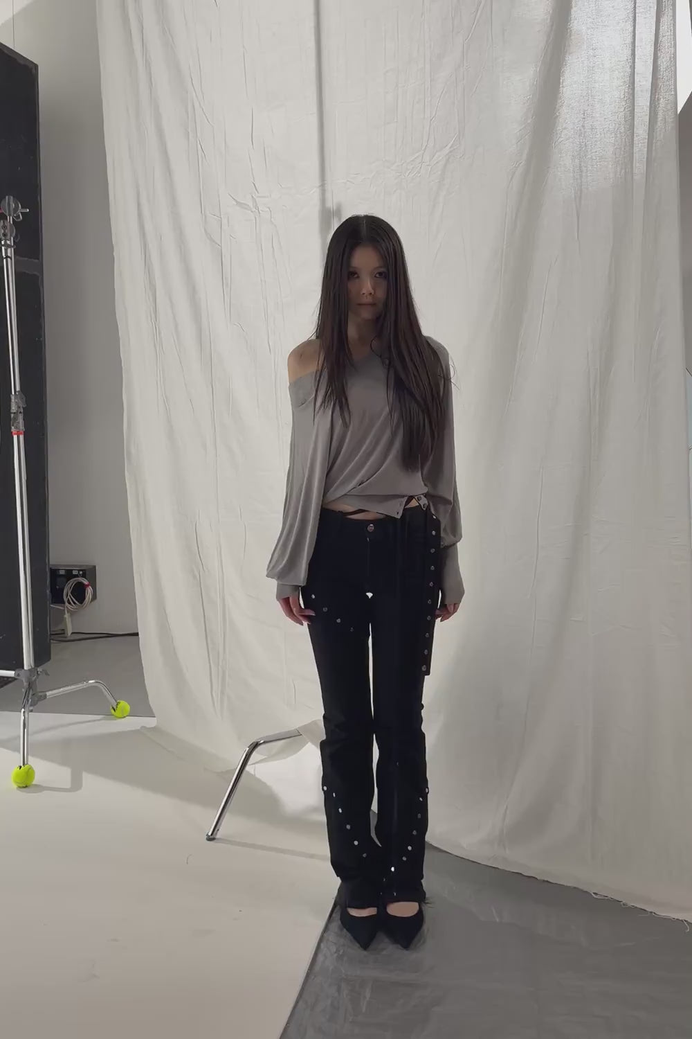 studded denim flare